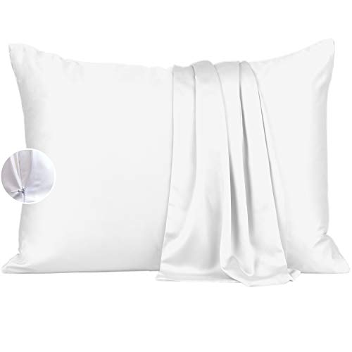 Book Cover Bamboo Silk Pillowcase - King Size Pillow Cases Set of 2 with Zipper, White Cooling Pillow Cases