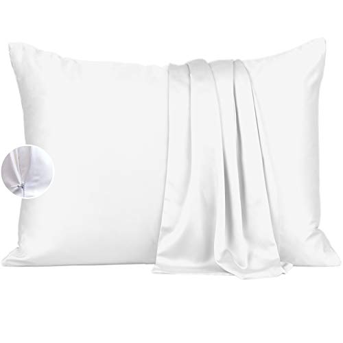 Bamboo Silk Pillowcase - King Size Pillow Cases Set of 2 with Zipper, White Cooling Pillow Cases