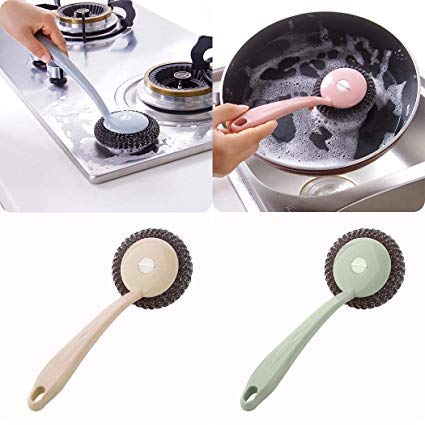 Book Cover Long Handle Steel Wire Kitchen Dish Bowl Cleaning Ball Brush Brushes