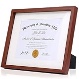 Modern Mahogany Brown Diploma Frame Solid Wood 11x14 with Adhesive Wall Hooks, Nail Hooks, 2 White Mats Sized: 8.5x11 or 8x10 for Documents, Degrees, Certificate, Photo, Pictures, Tempered Glass