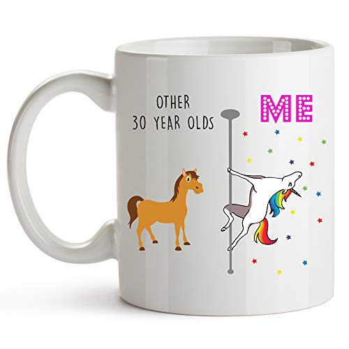 YouNique Designs 30th Birthday Mug, 11 Ounces, 30th Birthday Coffee Cup For Women, Unicorn Mug