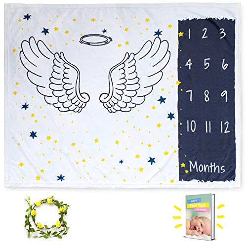 Baby Monthly Milestone Blanket for Girl & Boy | Personalized Extra Soft Fleece for Newborn, 1 to 12 Months | Infant Shower Gift Props | Month Organic Growth Photography with Free Floral Frame & E-Book