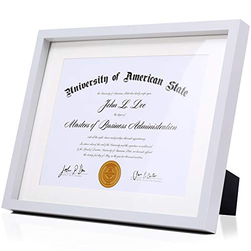 Book Cover Modern Grey Diploma Frame Solid Wood 11x14 with Adhesive Wall Hooks, Nail Hooks, 2 White Mats Sized: 8.5x11 or 8x10 for Documents, Degrees, Certificate, Photo, Pictures, Certification, Tempered Glass