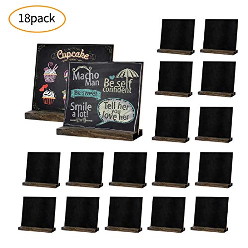 18 Pack Mini Chalkboard Signs, 5 X 6 Inch Vintage Wooden Tabletop Chalkboard Sign with Base Stand, Small Chalkboard Sign for Party, Restaurant, Wedding and Bar Countertop