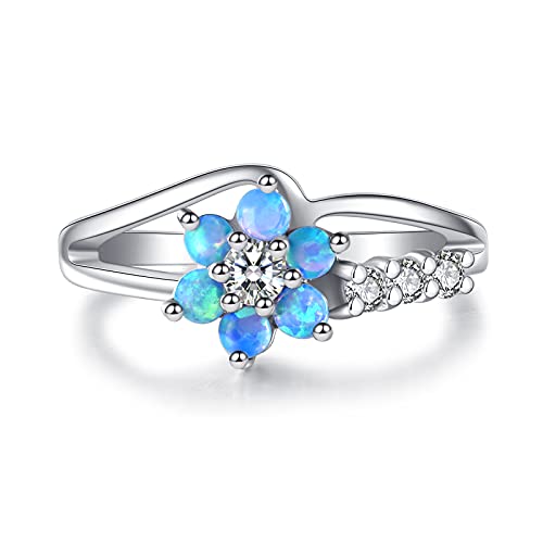 Exquisite Round Cut White Created-Opal Stone Flower Created-Opal Rings Women Jewelry Birthday Proposal Gift Bridal Engagement Party Band Rings Size 6-10