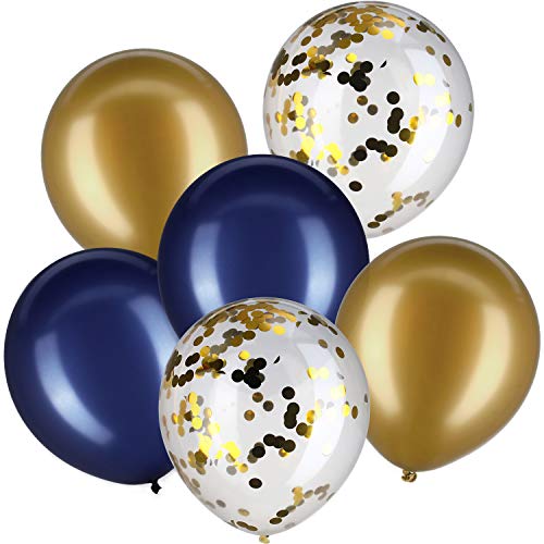 30 Pieces 12 Inches Pink Confetti Balloons Latex Balloons for Girl Baby Shower Wedding Birthday Party Decoration (Navy Blue and Metallic Gold)