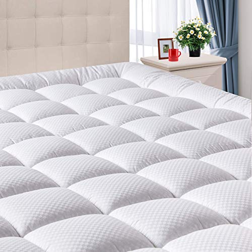 Book Cover DOMICARE Queen Mattress Pad Cover with Deep Pocket (8-21Inch), Cooling Mattress Topper Cotton Pillow Top, Down Alternative Fill