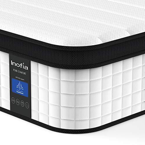 Book Cover Inofia Queen Mattress, 12 Inch Hybrid Innerspring Double Mattress in a Box, Cool Bed with Breathable Soft Knitted Fabric Cover, 101 Risk-Free Nights Trial