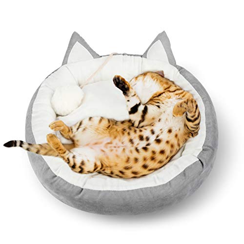 Cat Bed Round Pet Bed for Cats, Kittens, Puppies and Small Dogs / 18.5 inch Washable Pet Bed with Waterproof Bottom (Grey)
