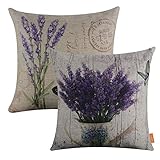 LINKWELL Pack of 2, Square Throw Pillow Covers Set Decorative Cushion Case for Sofa Bedroom Car Couch 18 x 18 Inch - French Country Purple Lavender Flower CC1038-1142