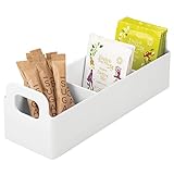 mDesign Plastic Condiment Organizer and Tea Bag Holder - 9" Long Kitchen Pantry/Countertop Storage Caddy - Divided Chip, Snack, Granola, Oatmeal Packet Holder - Lumiere Collection - White