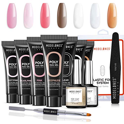 Modelones Poly Nail Gel Kit - Nail Extension Gel Kit Nail Enhancement Builder Gel Kit with 7 Luxurious Colors Quick Nail Extension Solution Gel Tube in GiftBox