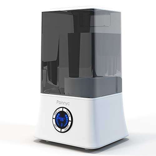 PONNYC Cool Mist Humidifier - Ultrasonic Humidifier for Home, Office, Baby, ‎Bedroom - Essential Oils Diffuser ‎-‎ Premium Air Humidifier, Whisper-Quiet, Large Capacity 1.2 Gal‎