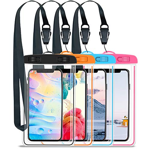 GLOUE Waterproof Case Universal Waterproof Phone Bag Pouch Drg Bag for iPhone Xs Max Xs Xr X 8, Galaxy S9 S9P S8 Note 9 8, Google & HTC up to 6.5 inches -4 Pack(Pink,Blue,Orange,Black)