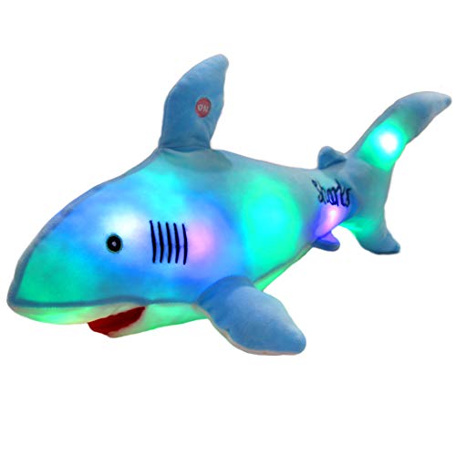 Book Cover BSTAOFY LED Shark Stuffed Animal Glow Plush Ocean Species Toy Night Lights Birthday for Kids, 20 Inches (Blue)