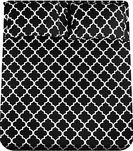 Utopia Bedding Printed Queen Sheet Set - 1 Fitted Sheet, 1 Flat Sheet and 2 Pillowcases - Soft Brushed Microfiber Fabric - Shrinkage and Fade Resistant (Queen, Black Quatrefoil with White Pattern)