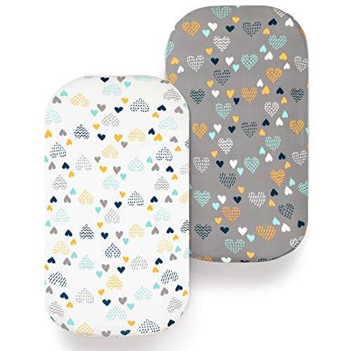 COSMOPLUS Bassinet Sheet Set -2 Pack Stretch Fitted Craddle Fitted Sheets for Bassinet Pads/Mattress, for Boys Girls,Unisex,Ultra Soft,Heart Pattern