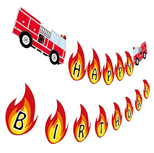 Firetruck Birthday Banner, Fireman Happy Birthday Party Sign, Fire Engine Rescue Bday Decorationâ€¦