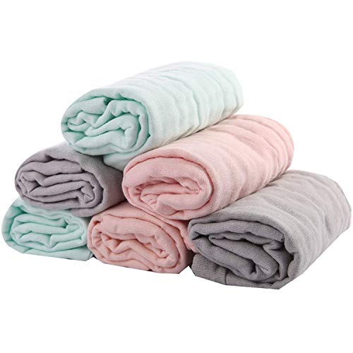 Muslin Baby Washcloths - Soft Absorbent Organic Towel - Bath Face Towels for Newborn - Baby Wipes for Baby Sensitive Skin - Baby Shower Gifts,12x12 Inches(6-Pack)