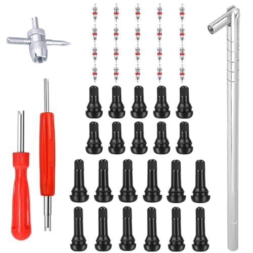 Riseuvo Valve Stem Puller Installer Tool - 6pcs TR412 Tire Snap in Short Rubber Valve Stem, 4 Way Valve Core Remover, Single Head Tire Valve Core Remover Installer Tool