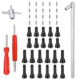 Riseuvo Stem Puller and Installer - 10pcs TR412, 6pcs TR413, 6pcs TR414 Short Rubber Tire Valve Stems, 4 Way and Single Head Valve Core Remover Tool
