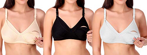 CEE 18 Women's Cotton Non-Padded and Non-Wired Maternity Nursing Bra for, Adjustable Shoulder Straps, Post Pregnancy Comfortable Breastfeeding Bra - 36C White (9200_36)