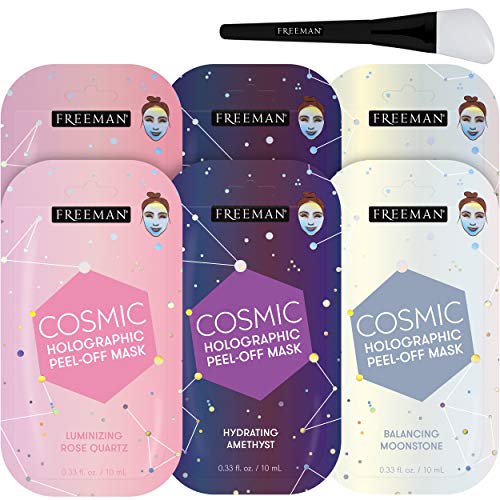 Freeman Cosmic Mask Variety Sachets (Pack of 6) + Bonus Brush Holographic Peel-Off Mask Hydrating