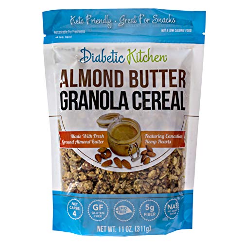 Diabetic Kitchen Almond Butter Granola Cereal - Low Carb Snacks & Breakfast Food w/ No Added Sugar - Keto Friendly, 4 Net Carbs, Gluten-Free & Non-GMO (11 oz)