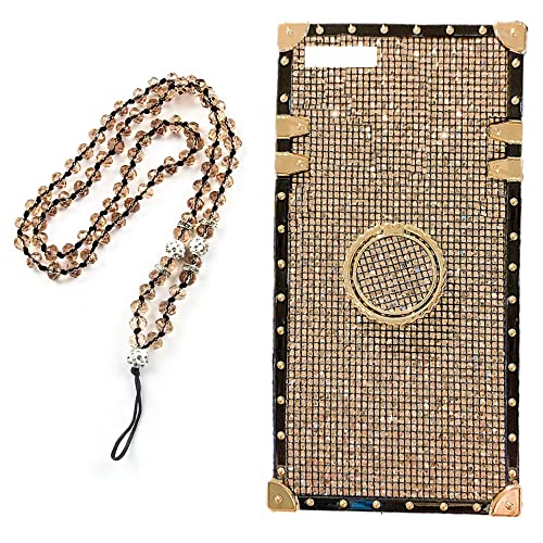 KAPADSON for iPhone 7 Plus /8 Plus Luxury Bling Glitter Sparkle Cute Gold Square Corner Soft Shock-Absorption Phone Hold Case Cover with Strap - Gold