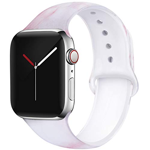 OriBear Compatible with Apple Watch Band 40mm 38mm Elegant Floral Bands for Women Soft Silicone Solid Pattern Printed Replacement Strap Band for Iwatch Series 4/3/2/1 S/M Pink Marbling