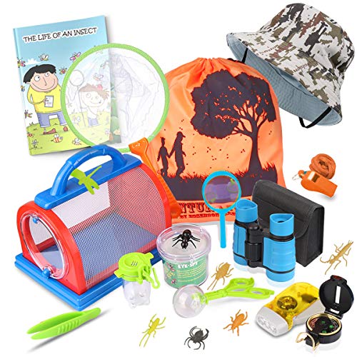 Book Cover Outdoor Explorer Kit & Bug Catcher Kit with Binoculars, Flashlight, Compass, Magnifying Glass, Critter Case and Butterfly Net Great Toys Kids Gift for Boys & Girls Age 3-12 Year Old Camping Hiking