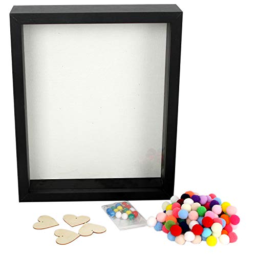 DiamondDec Shadow Box Frame Display Case 8x10 Black with Soft Linen Back, 3-D Wood Deep Large Shadowbox Picture Frame for Wedding Memorabilia, Adventure Tickets, Medals, Travel Keepsake and more
