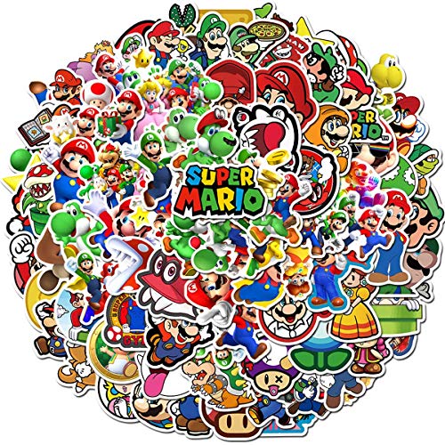 Meet Holiday Super Mario Stickers 100 PCS Cute Cartoon Game Comics Vinyl Waterproof Stickers Kids Room Decor Sticker (Super Mario)
