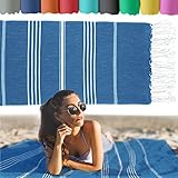 Turkish Beach Towel 37 x 70 Inches - 100% Cotton - Soft and Quick-Dry Sand Free Sand Proof - Thin Lightweight Large Oversized Turkish Towel for Women, Beach Body, Bathroom, Travel, Gym, Navy Blue