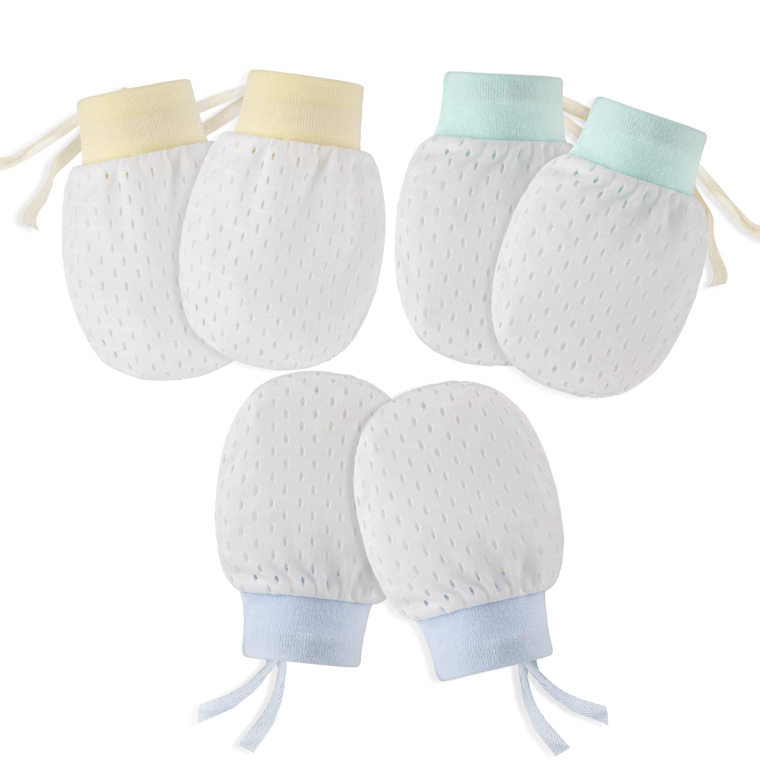 Hifot Newborn Baby Mittens No Scratch Mittens 3 Pair, Infant Toddler Boys Girls Adjustable Anti Scratch Cotton Gloves Mittens Baby Care Style 2