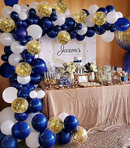 Navy Blue Balloon Arch Garland Kit Royal Baby Shower Balloons White Gold Confetti Balloon Bridal Shower Wedding Birthday Party Decorations Navy Party Backdrop