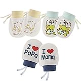 Hifot Newborn Baby Mittens No Scratch Mittens 3 Pair, Infant Toddler Boys Girls Soft Adjustable Anti Scratch Cotton Gloves Mittens for Baby Care (Style 1)