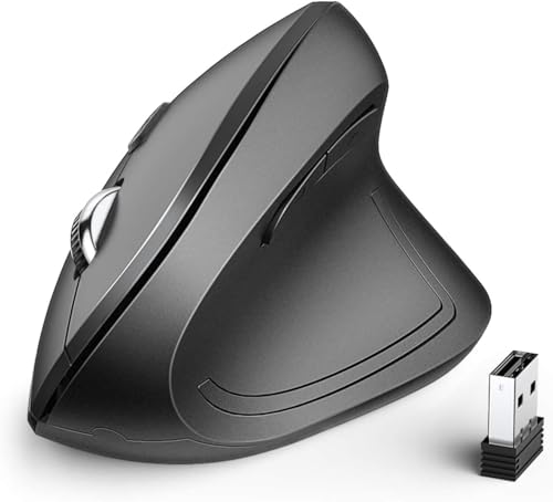 iClever Ergonomic Mouse Wireless - Vertical Mouse 6 Buttons with Adjustable DPI 1000/1600/2000/2400 Comfortable 2.4G Optical Ergo Mouse for Laptop, Computer, Desktop, Mac, Windows, Mac OS (Vertical)