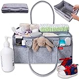 Groverly Baby Diaper Caddy Organizer - Baby Gift Basket | Portable Nursery Changing Table Storage Bag | Removable Handles Grey | Arts Craft Toy Caddy