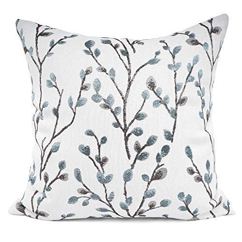 Book Cover YOUR SMILE Classical Embroidery Jacquard Teal Leaf Pattern Square Decorative Throw Pillow Case Cushion Cover 18 x 18 inch