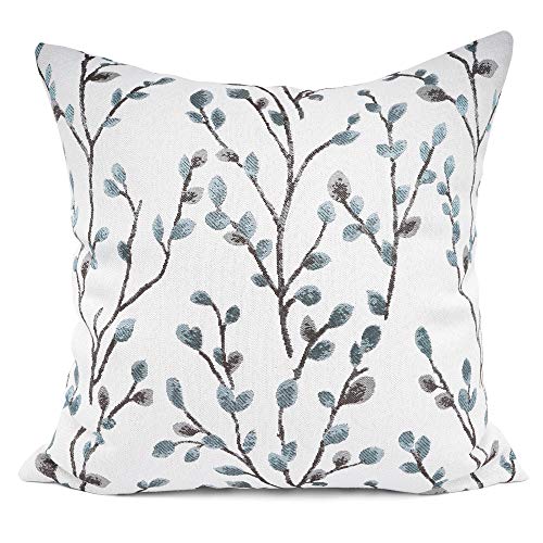 YOUR SMILE Classical Embroidery Jacquard Teal Leaf Pattern Square Decorative Throw Pillow Case Cushion Cover 18 x 18 inch