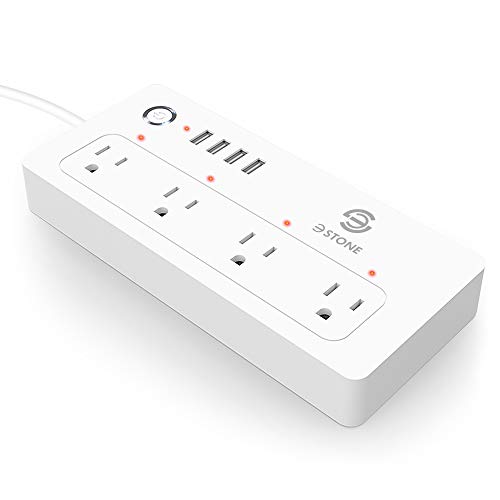 Stone Smart Power Strip WiFi Plug Multiple Outlet Surge Protector 4 AC Outlets 4 USB Port, Remote Control Timing Schedule Compatible with Alexa Echo, Google Home, IFTTT White