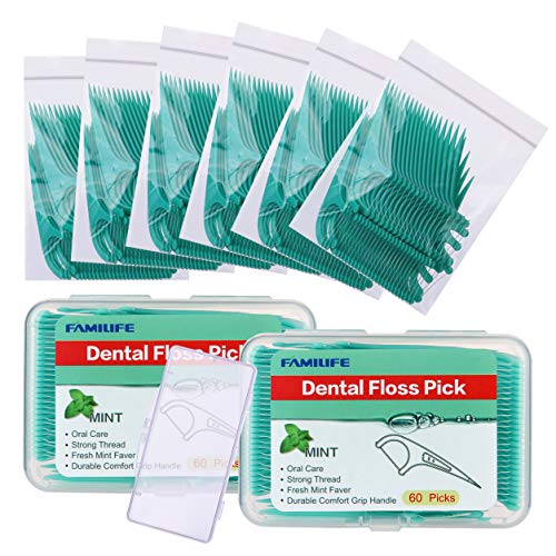 FAMILIFE Dental Floss Picks for Teeth, Fresh Mint, 420 Count Disposable Toothpicks Floss Holder Unfluorine Travel Flossers Picks Sticks Super Flossers with Cases for Oral Care and Health