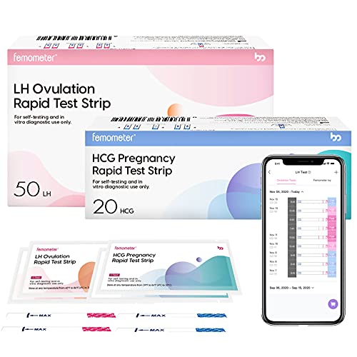 Femometer 50 Ovulation Test Strips and 20 Pregnancy Test Strips Combo kit, Sensitive Fertility Predictor Testing Kits, Accurate Automatically Recognizing Test Results with App,70 PCS