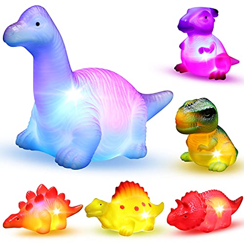 Book Cover 6 Packs Light-Up Floating Dinosaur Bath Toys Set, for Baby Toddler Nephew in Birthday Christmas Easter , Great Water Bathtub Shower Pool Bath Toy for Children Preschool