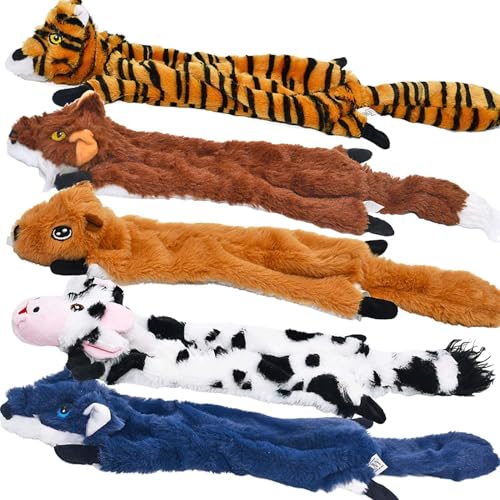 SHARLOVY Dog Squeaky Toys 5 Pack, Pet Toys Crinkle Dog Toy No Stuffing Animals Dog Plush Toy Dog Chew Toy for Large Dogs and Medium Dogs Squeeky Doggie Toys 5 Pack for Large Dogs Multi-Colored