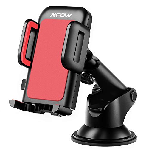 Mpow Car Phone Mount, Dashboard Car Phone Holder, Washable Strong Sticky Gel Pad with One-Touch Design Compatible iPhone Xs,XS MAX,XR,X,8,8Plus,7,7Plus,6,6Plus, Galaxy S7,8,9,10, Google Nexus, Red