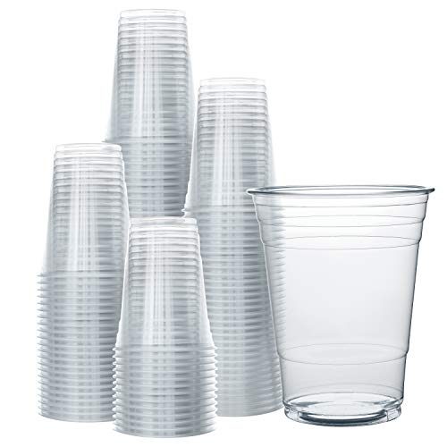 200 Clear Plastic Cups | 16 oz Plastic Cups | Clear Disposable Cups | PET Cups | Plastic Water Cups | Plastic Beer Cups | Clear Plastic Party Cups | Crystal Clear Cups