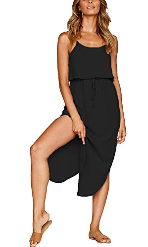 MISSLOOK Women's Adjustable Spaghetti Straps Sundress Irregular Hem Split Slip Dress Sleeveless Summer Beach Midi Dress