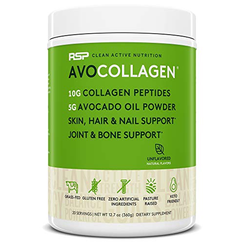RSP AvoCollagen - Hydrolyzed Collagen Peptides, Collagen Powder plus Healthy Fats, Keto and Paleo Friendly, Gluten Free 20 Servings (Unflavored)